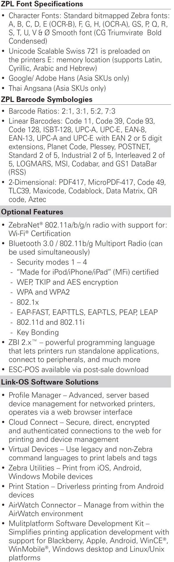 ZEBRA ZQ500ϵZQ510,ZQ520